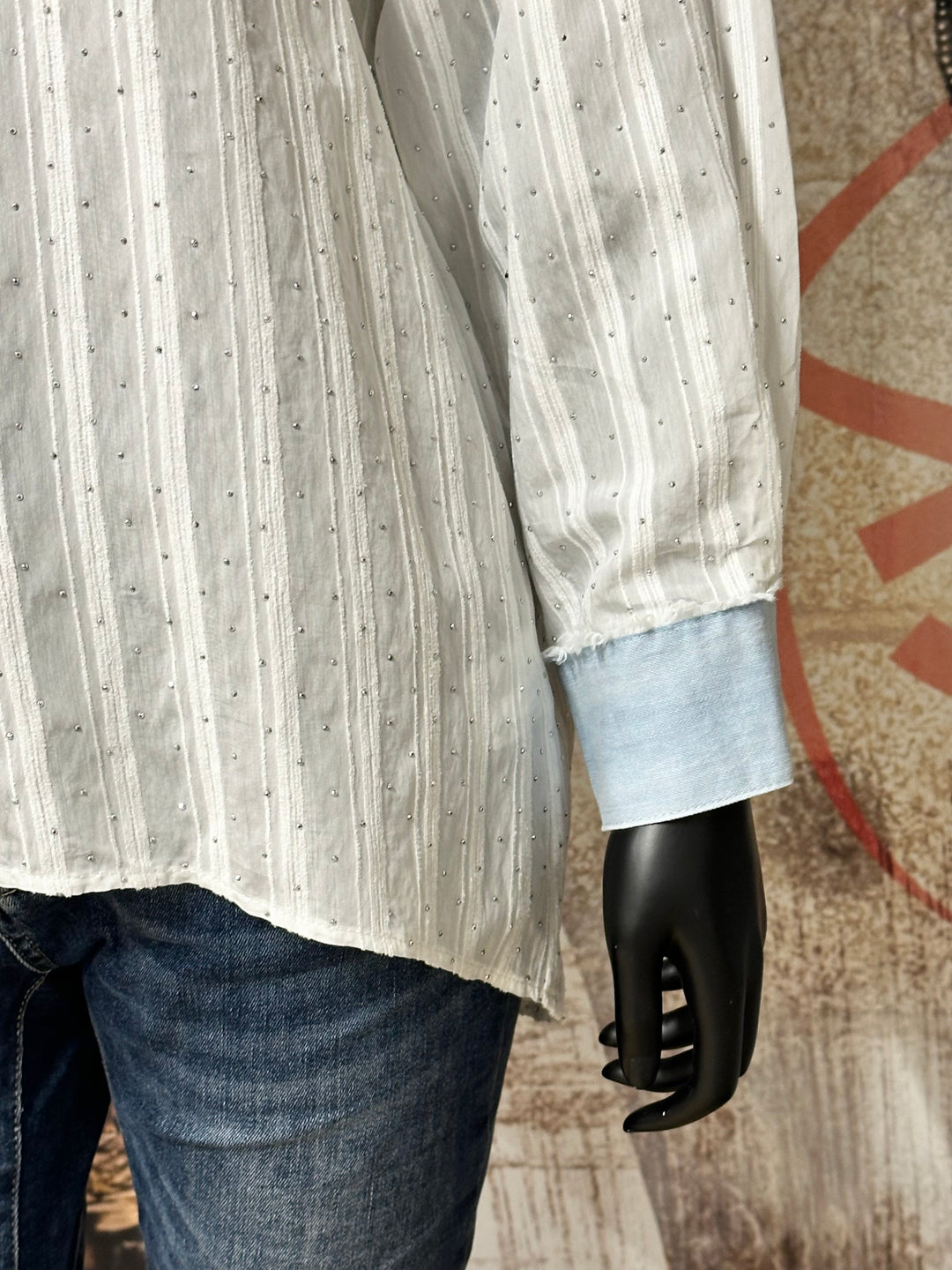Chemise "strass" blanc & denim clair  (38/40) et (40/42)