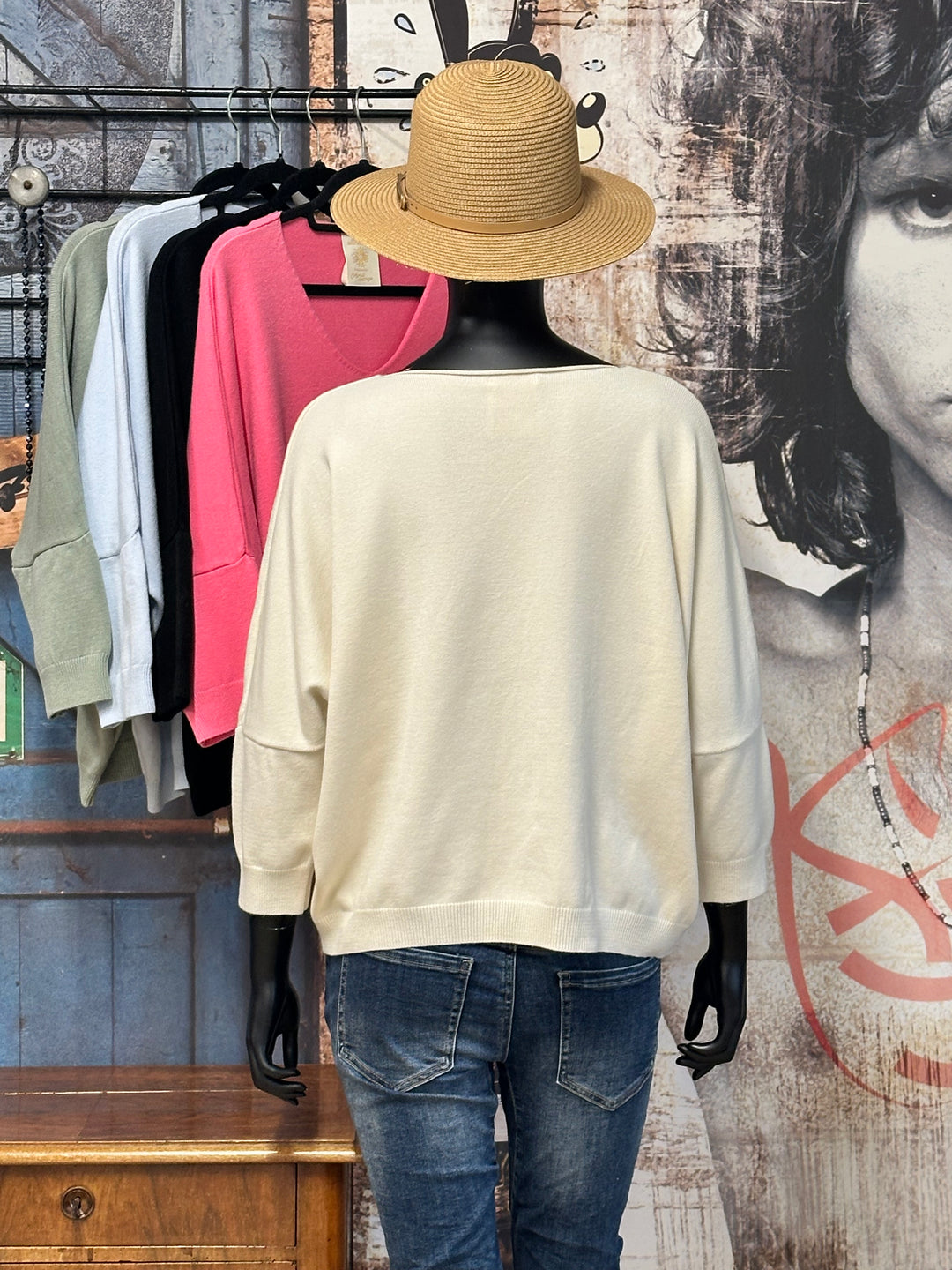 Pull col V & manches 3/4 "Cher Karma..." (38/42) MADE IN ITALY