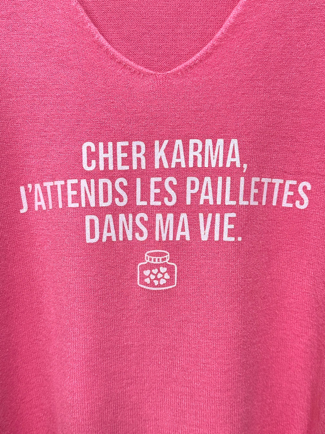 Pull col V & manches 3/4 "Cher Karma..." (38/42) MADE IN ITALY