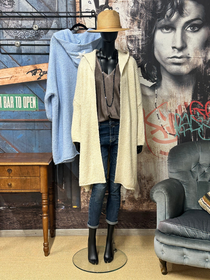 Gilet long à capuche en maille  (40/46) MADE IN ITALY