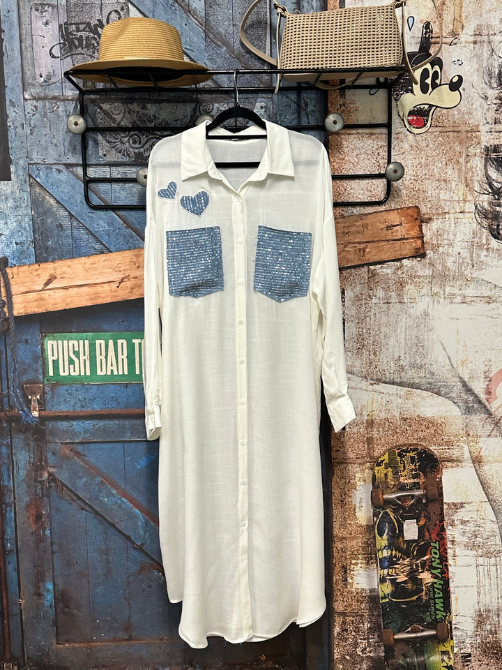 Robe chemise chic & paillettes "Love" (38 ➡️ 46)