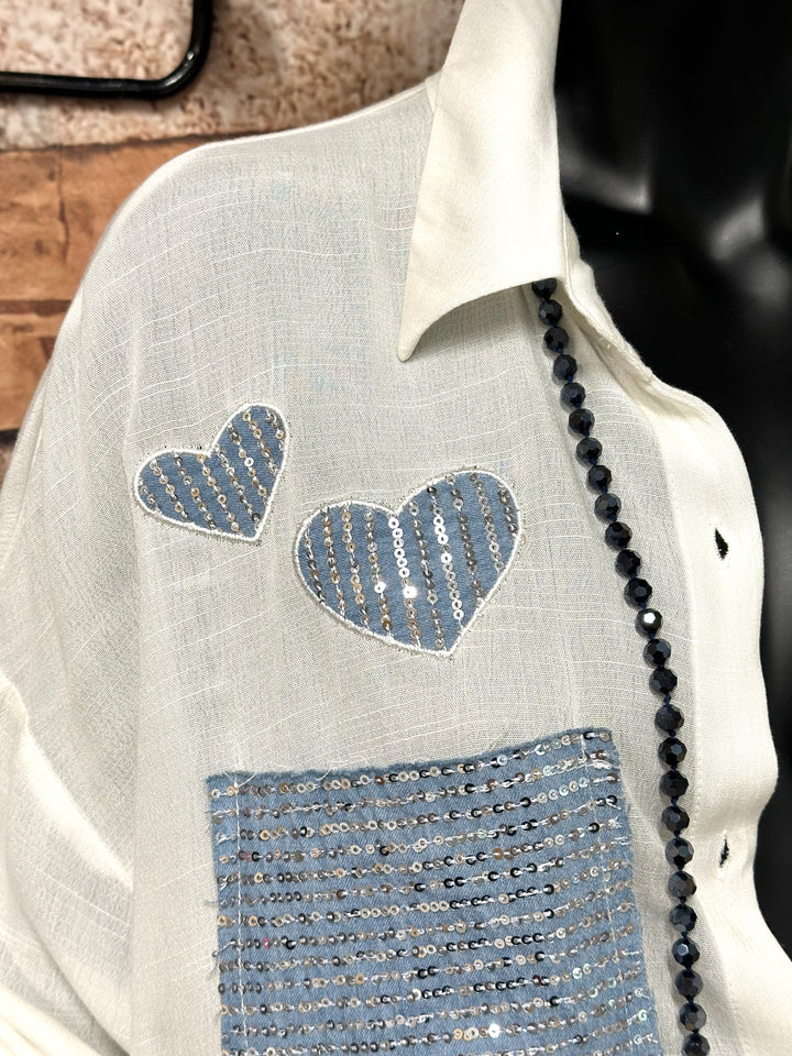 Robe chemise chic & paillettes "Love" (38 ➡️ 46)