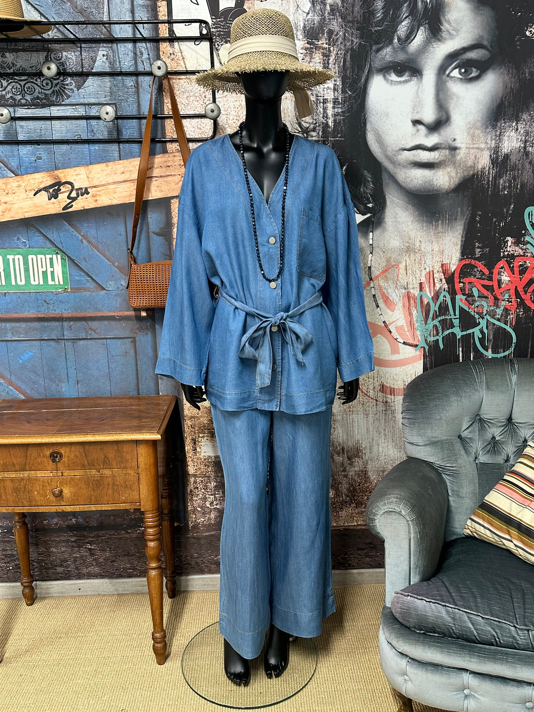 Ensemble 2 pièces "Bohème-chic" en denim clair (38 ➡️ 42)