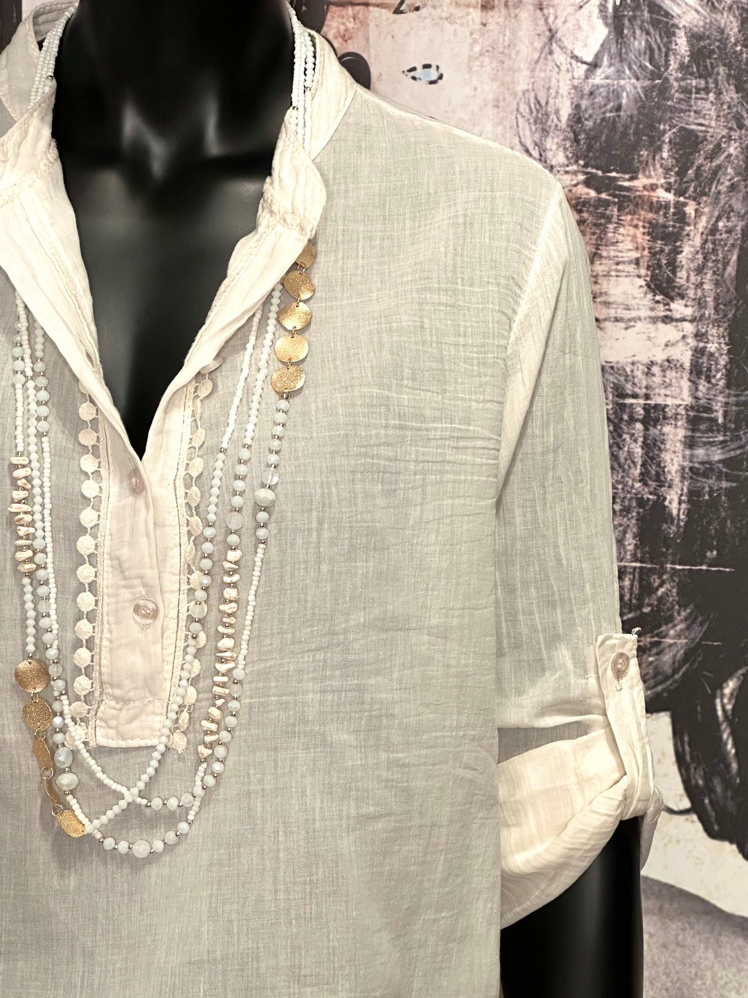 Bluse aus Baumwollvoile im Bohème-Stil Ecru