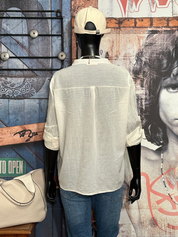 Bluse aus Baumwollvoile im Bohème-Stil Ecru