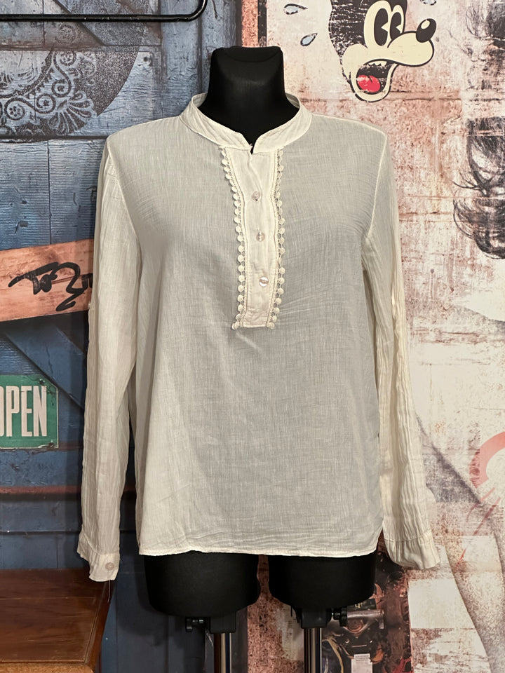 Bluse aus Baumwollvoile im Bohème-Stil Ecru