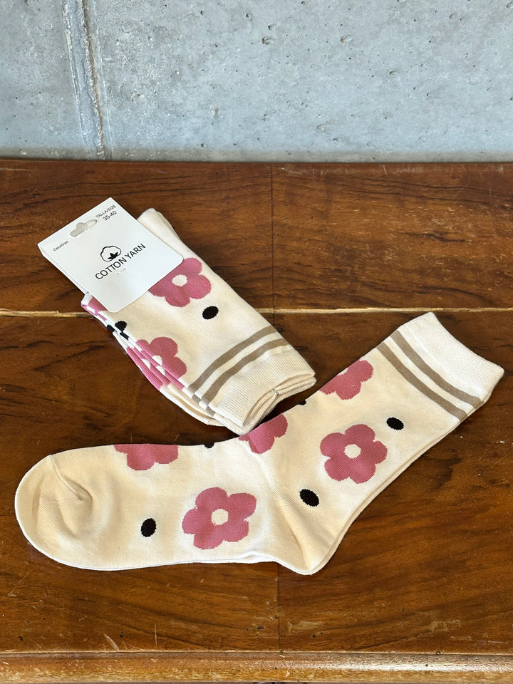 Chaussettes mi-longues en coton motif "fleur"