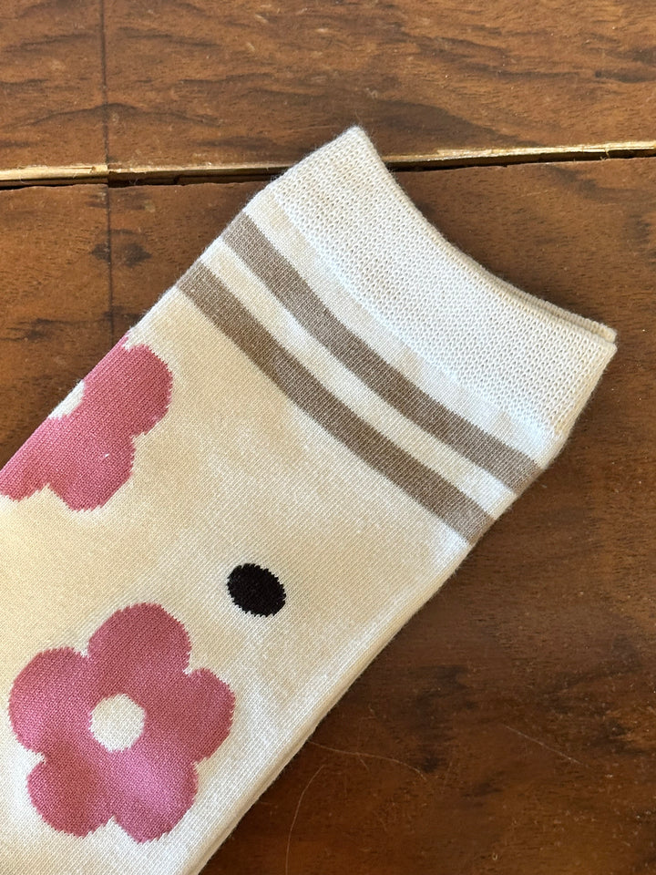 Chaussettes mi-longues en coton motif "fleur"