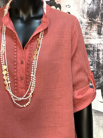 Blouse en voile de coton style bohème terracotta