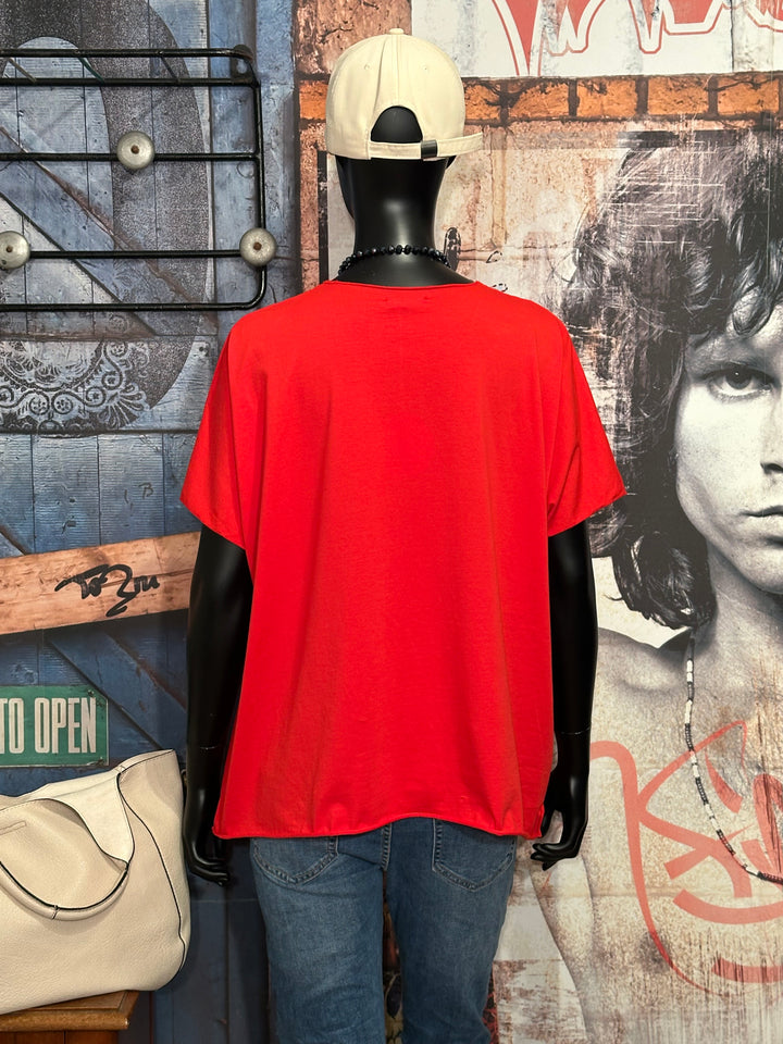T-Shirt basic + size 100% Baumwolle V-Ausschnitt rot