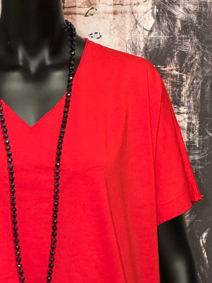 T-Shirt basic + size 100% Baumwolle V-Ausschnitt rot