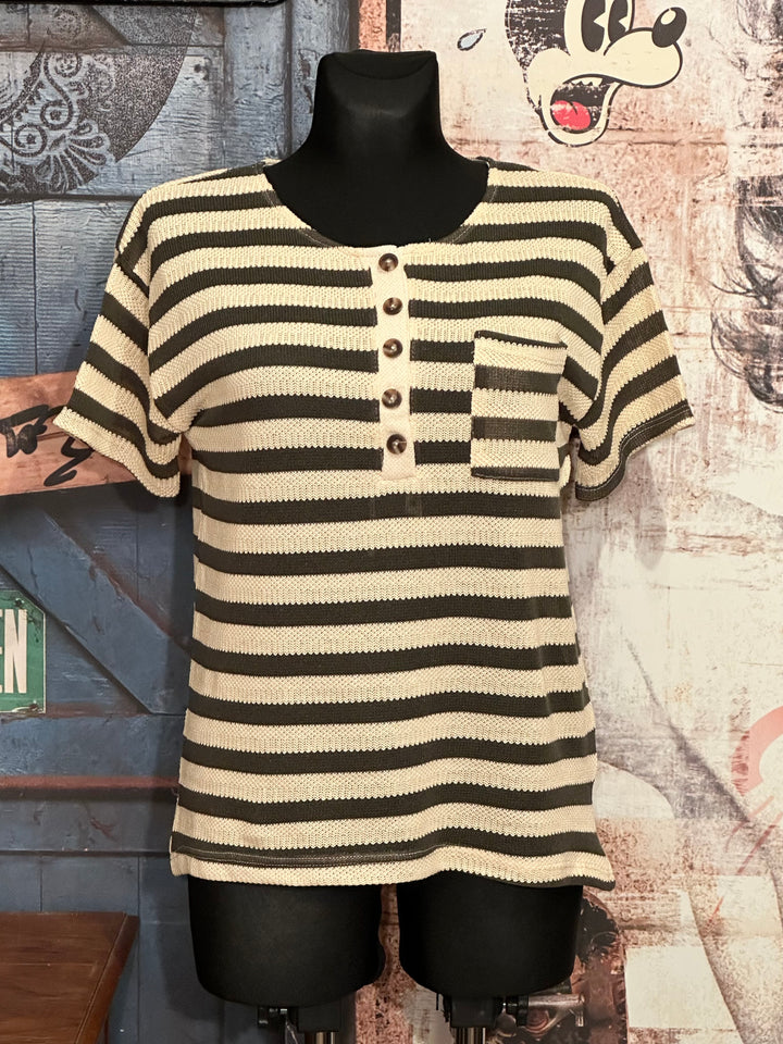 Gestreiftes Strick-T-Shirt in beige & khaki