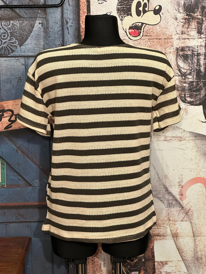 Gestreiftes Strick-T-Shirt in beige & khaki