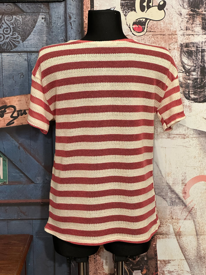 Gestreiftes Strick-T-Shirt in Beige & Terracotta