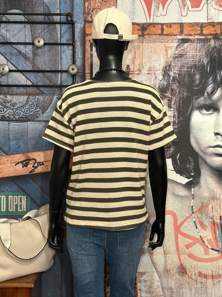 Gestreiftes Strick-T-Shirt in beige & khaki