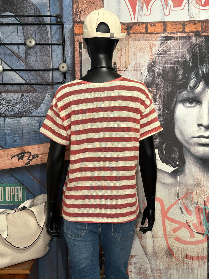 Gestreiftes Strick-T-Shirt in Beige & Terracotta