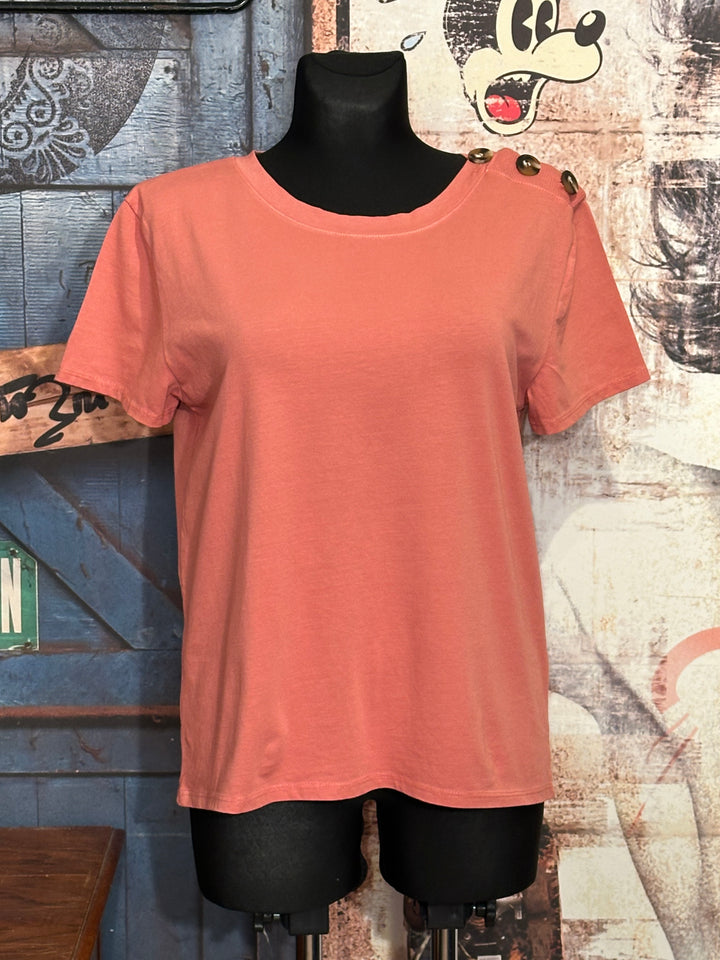T-Shirt mit Rundhalsausschnitt & Knöpfen in Vintage-Rosa