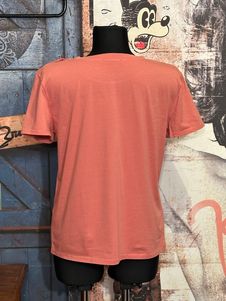 T-Shirt mit Rundhalsausschnitt & Knöpfen in Vintage-Rosa