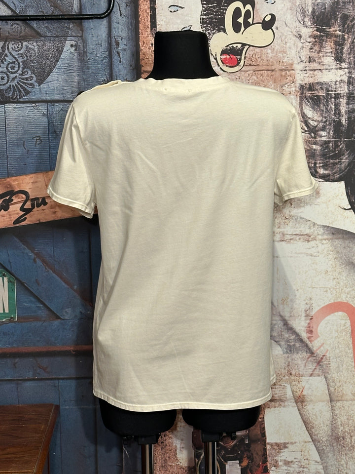 T-Shirt mit Rundhalsausschnitt & Knöpfen ecru