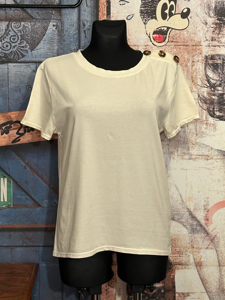 T-Shirt mit Rundhalsausschnitt & Knöpfen ecru