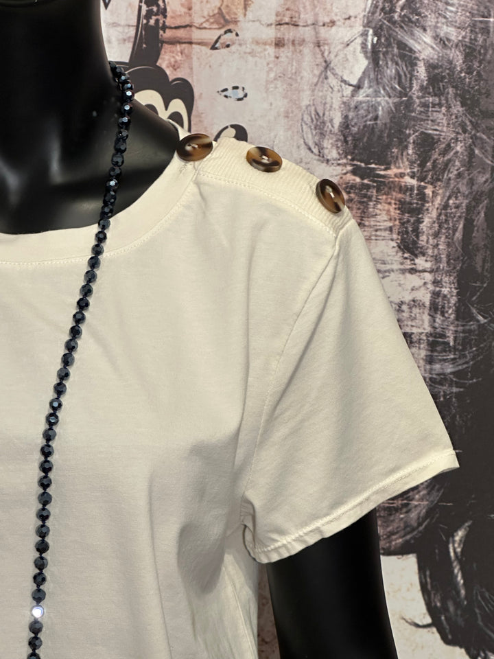 T-Shirt mit Rundhalsausschnitt & Knöpfen ecru