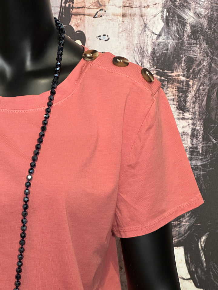 T-Shirt mit Rundhalsausschnitt & Knöpfen in Vintage-Rosa