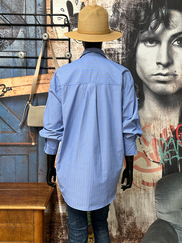 Chemisier long rayé et cravate bleu & bleu marine (40 ➡️ 46)