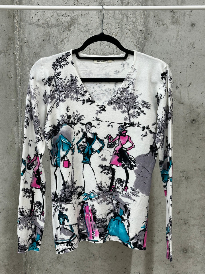 Pull col V imprimé coloré "graphique" 36 ➡️ 42