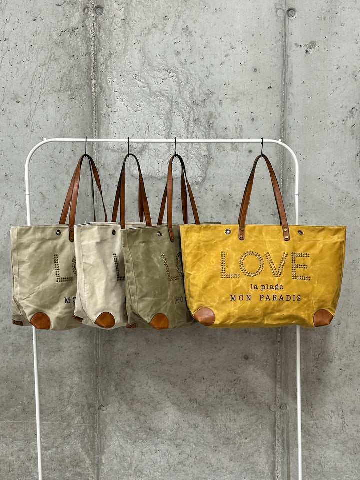 Einkaufstasche aus beschichtetem Stoff „LOVE“ Der Strand, mein Paradies