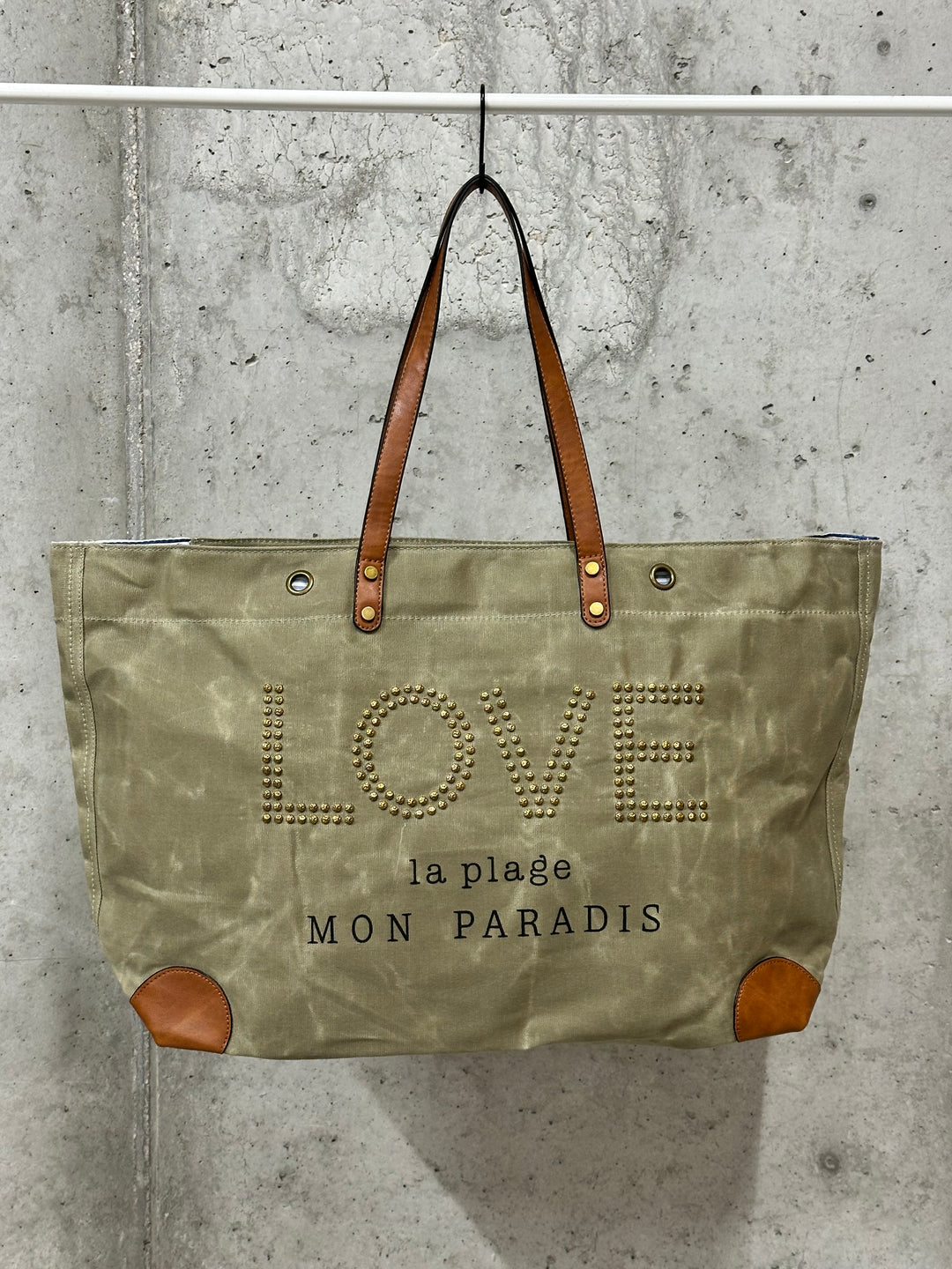 Einkaufstasche aus beschichtetem Stoff „LOVE“ Der Strand, mein Paradies