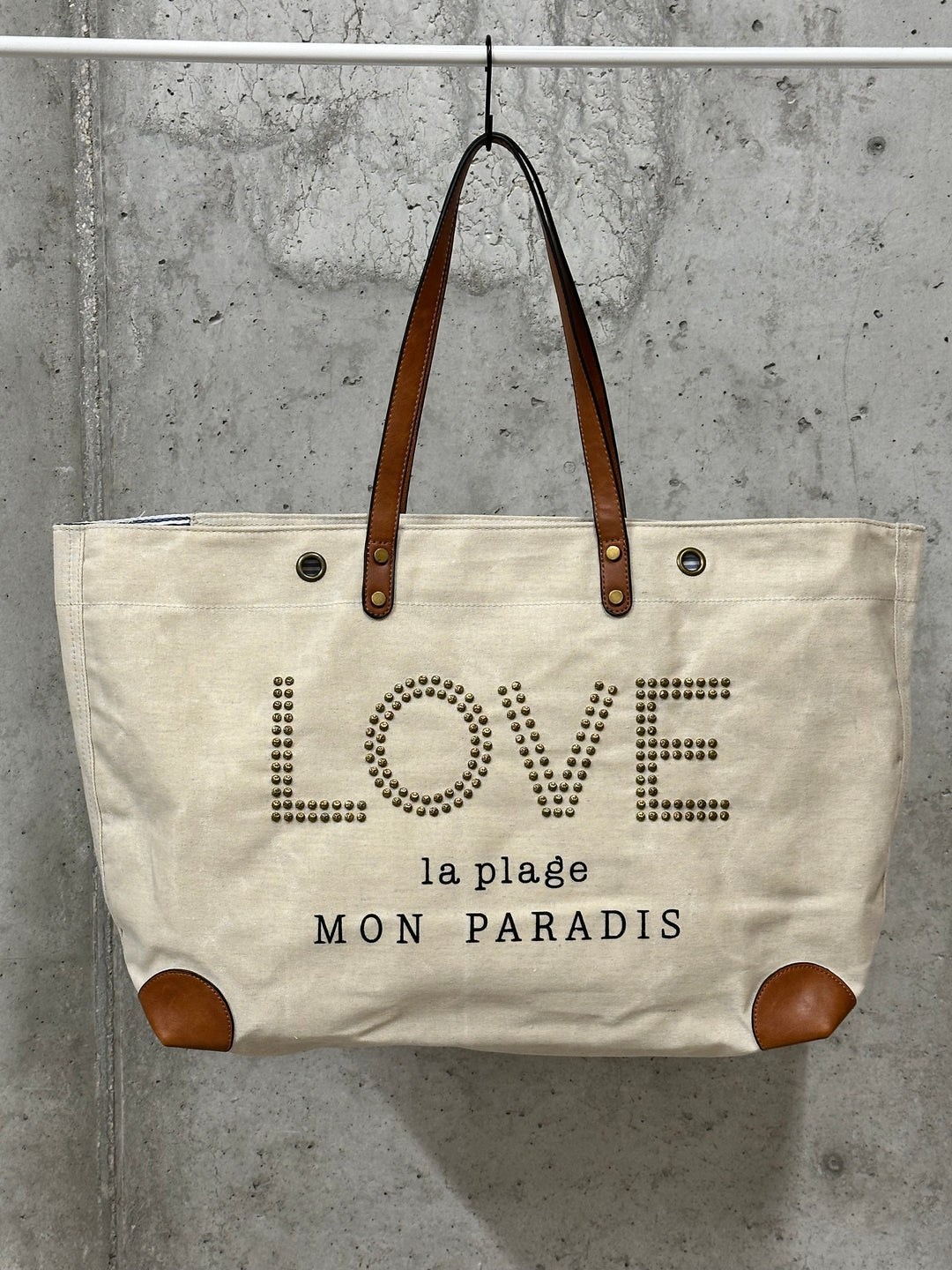 Einkaufstasche aus beschichtetem Stoff „LOVE“ Der Strand, mein Paradies