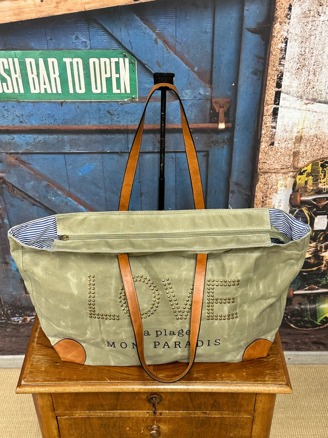 Einkaufstasche aus beschichtetem Stoff „LOVE“ Der Strand, mein Paradies