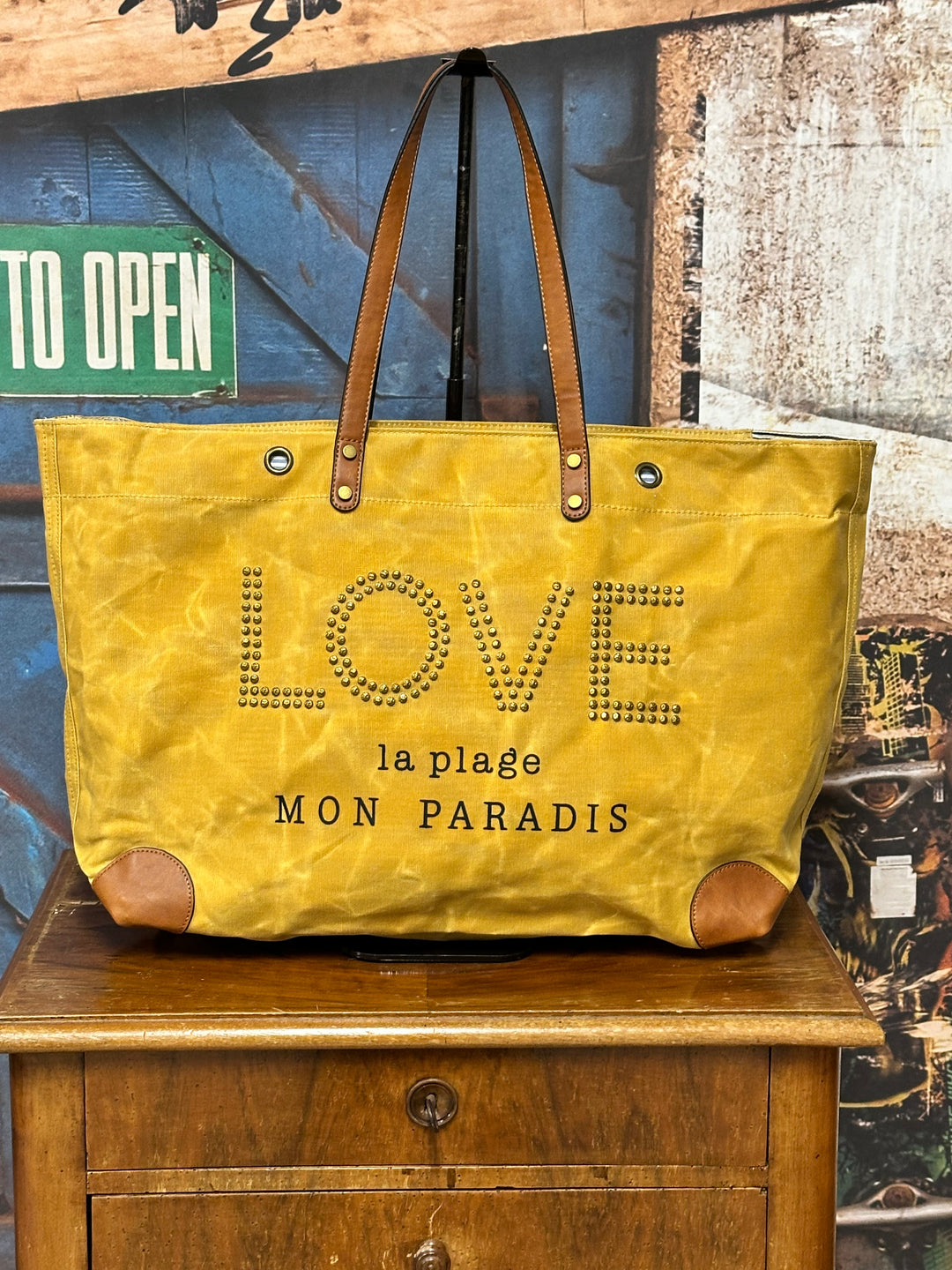 Einkaufstasche aus beschichtetem Stoff „LOVE“ Der Strand, mein Paradies