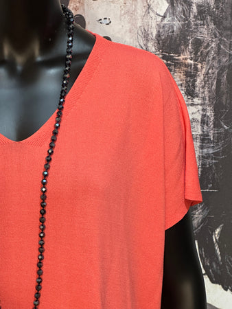 T-shirt ultra fluide col V corail
