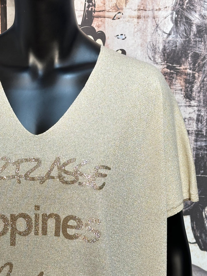 Ultra fließendes T-Shirt + Size "Terrasse Copines Apéro" Hellbeige