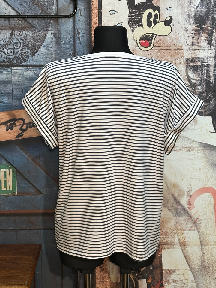 Marinière-T-Shirt mit V-Ausschnitt in Pastellrosa & Marineblau