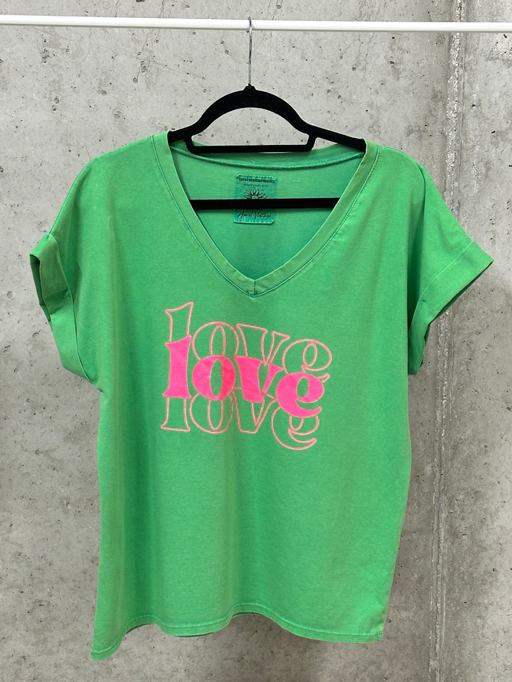 T-Shirt mit V-Ausschnitt „LOVE“ (38/42) MADE IN ITALY