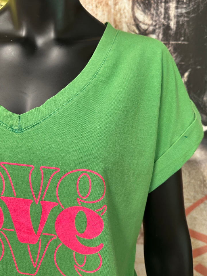 T-Shirt mit V-Ausschnitt „LOVE“ (38/42) MADE IN ITALY