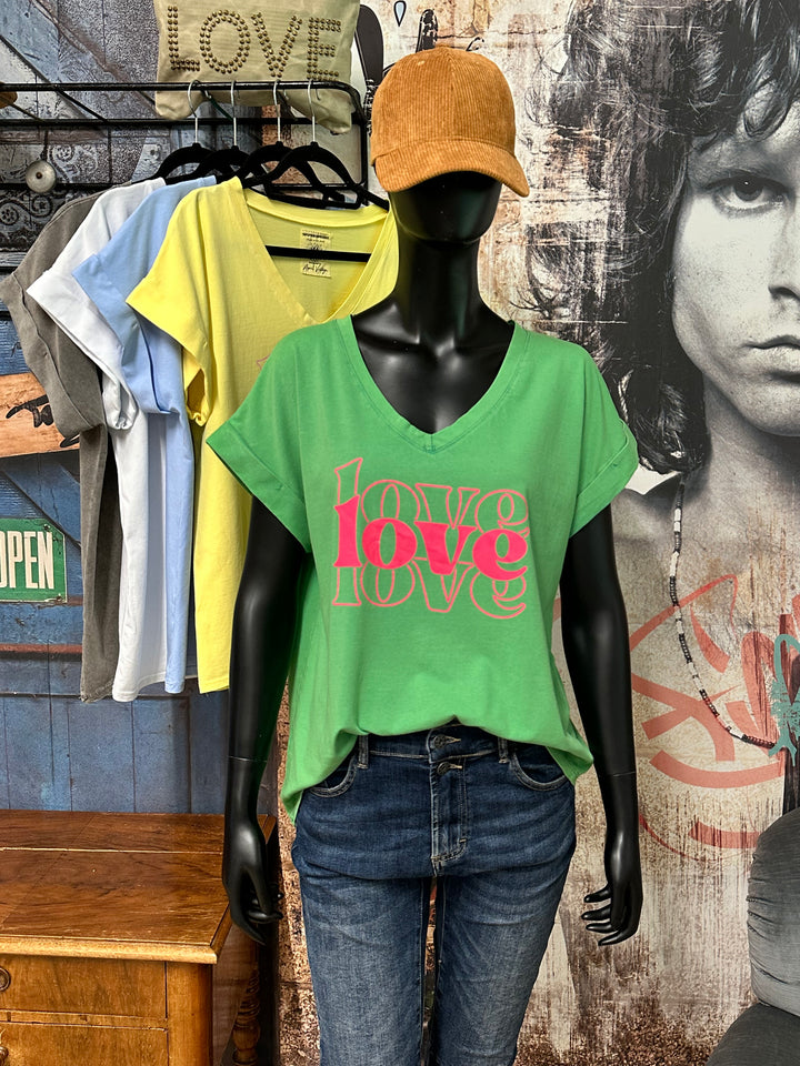 T-Shirt mit V-Ausschnitt „LOVE“ (38/42) MADE IN ITALY