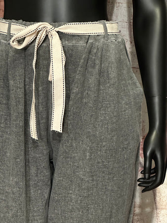 Pantalon taille élastique lin & coton gris