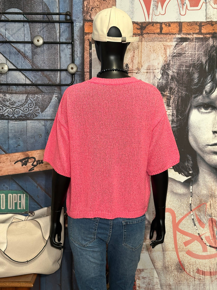 Strick-T-Shirt "life isn't perfect but your outfit can be" pink