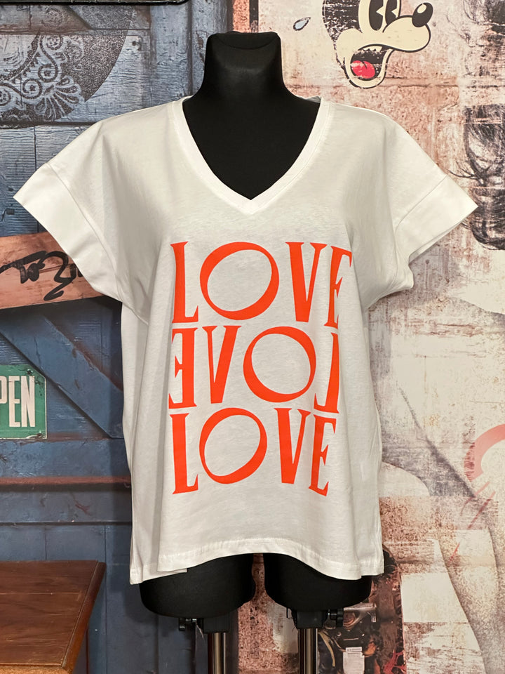 T-Shirt aus 100% Baumwolle "Love" ecru & orange