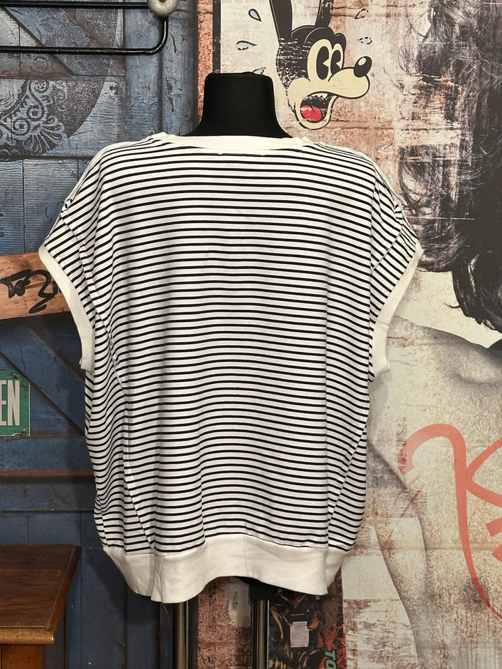 Sweatshirt + Size Kurzarm weiß & marineblau