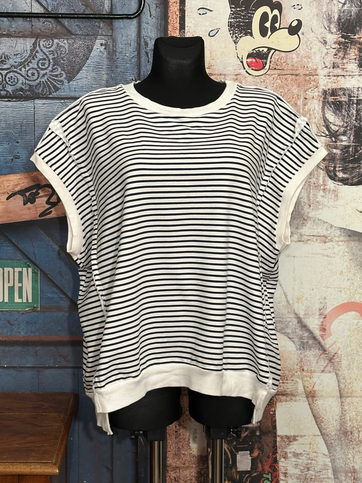 Sweatshirt + Size Kurzarm weiß & marineblau
