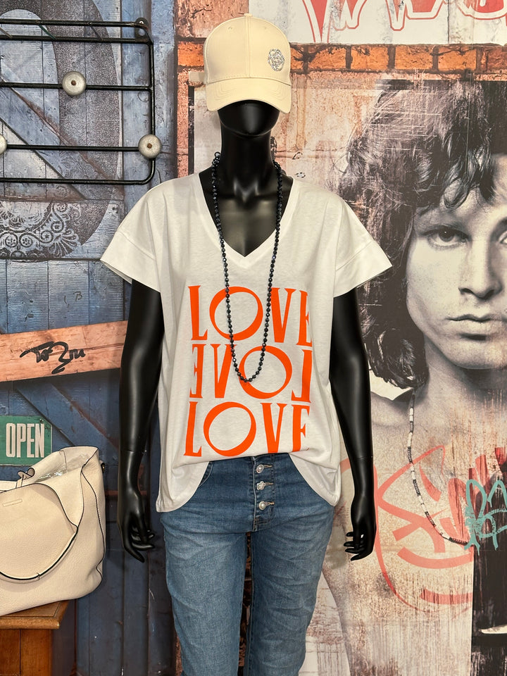 T-Shirt aus 100% Baumwolle "Love" ecru & orange