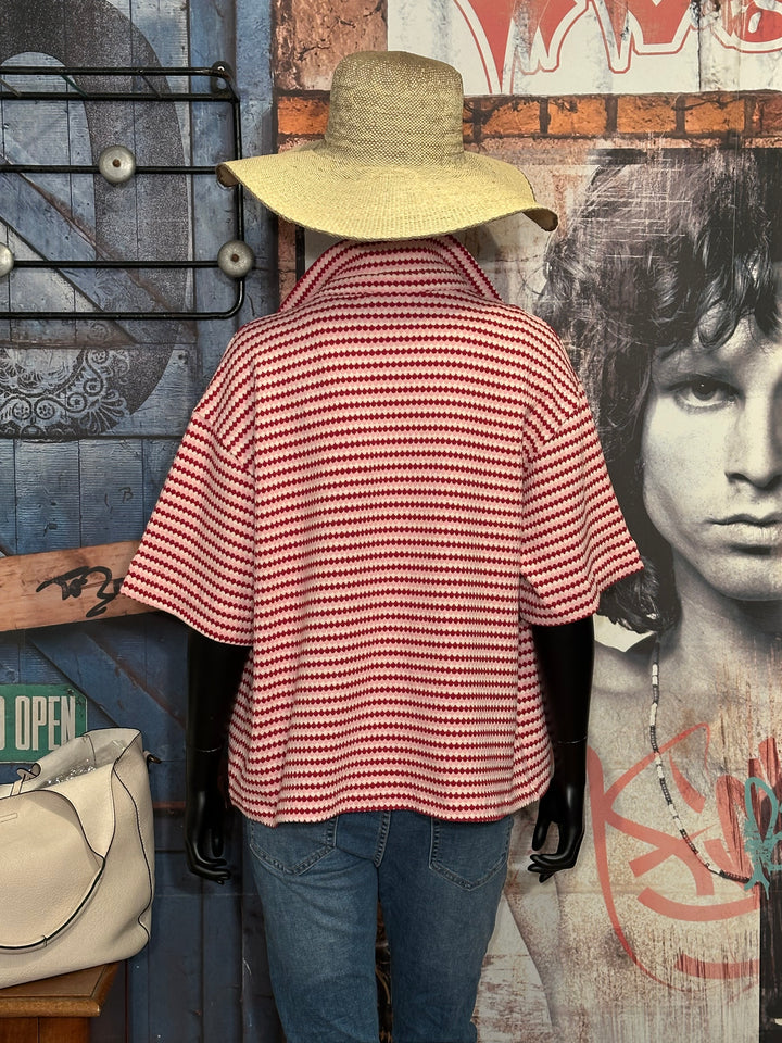 Bluse mit kurzen Ärmeln ecru, rot & rosa