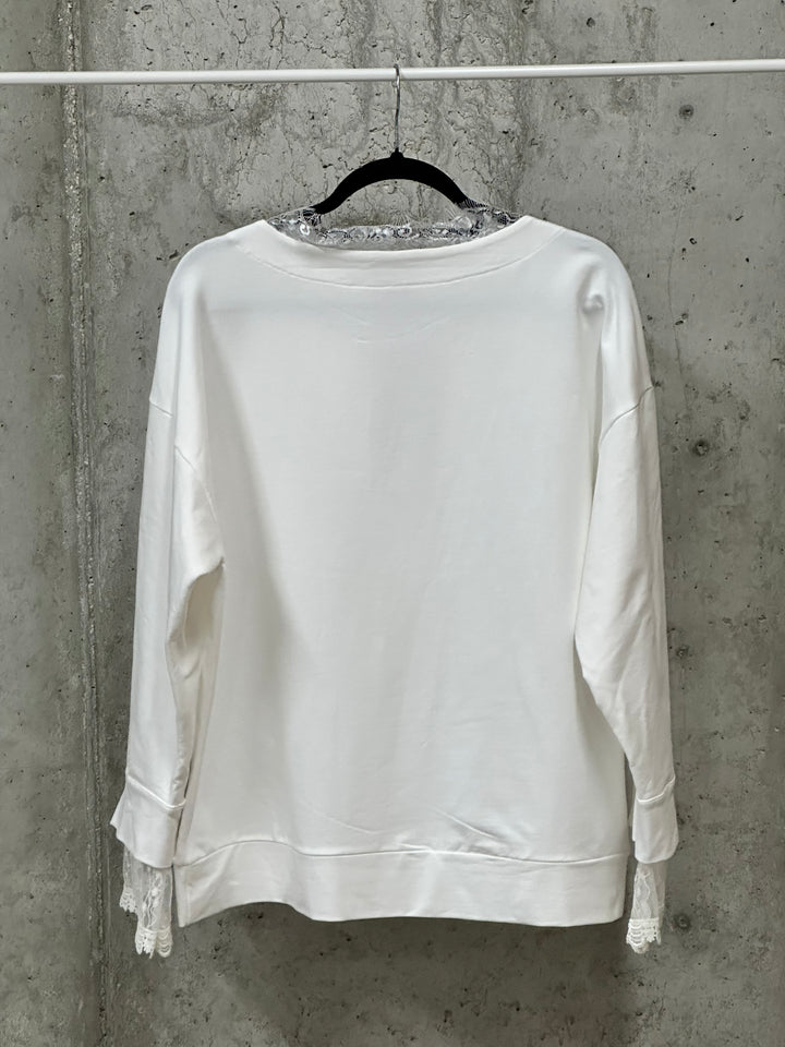 Weißer Pullover mit Spitzendetails (36/40) MADE IN ITALY