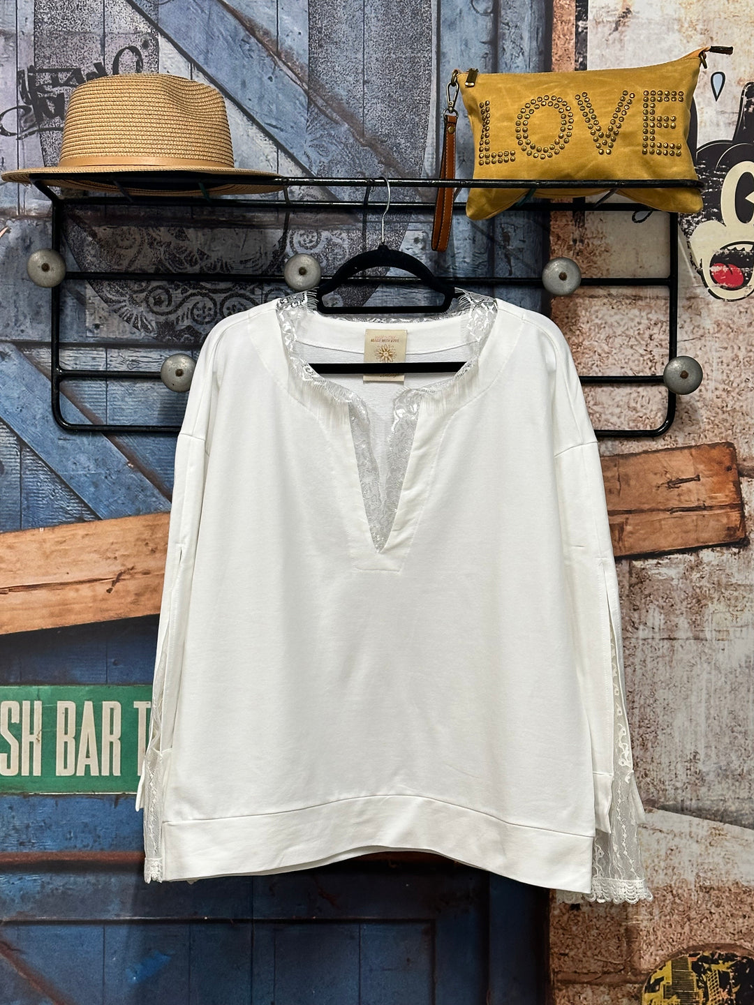 Weißer Pullover mit Spitzendetails (36/40) MADE IN ITALY