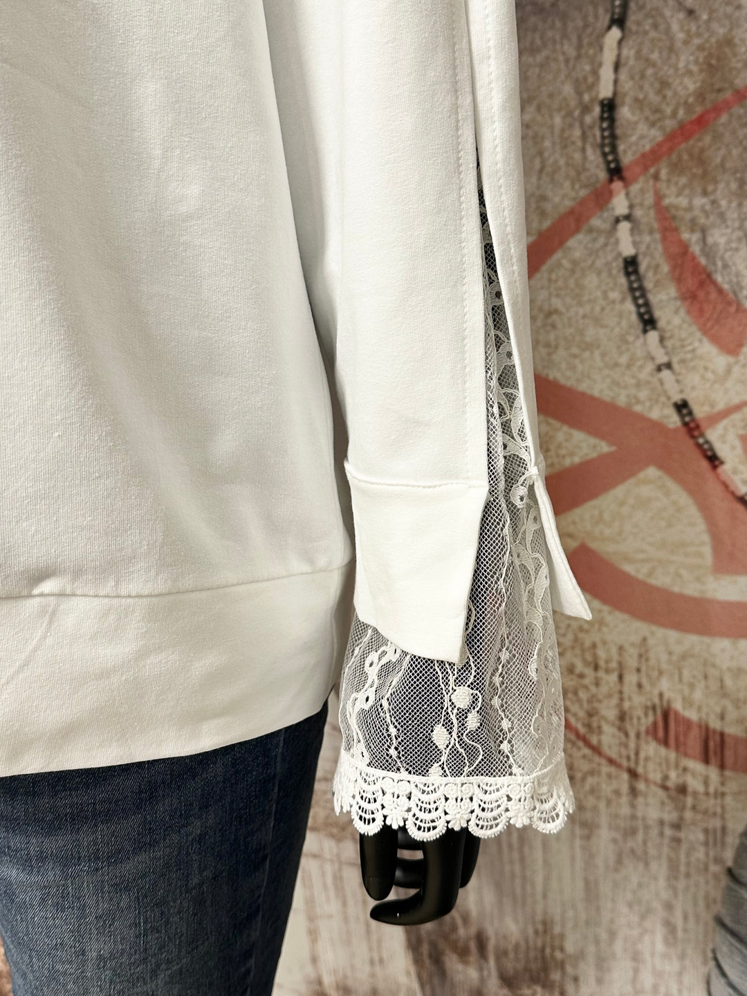 Weißer Pullover mit Spitzendetails (36/40) MADE IN ITALY