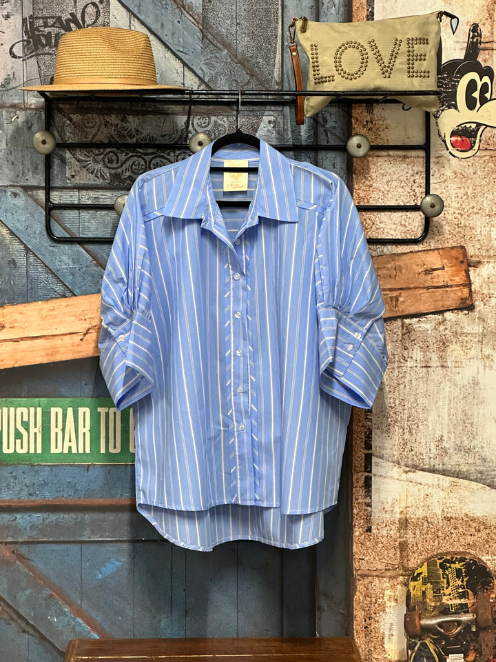 Oversize-Bluse aus 100 % Baumwolle, blau-weiß (42/46) MADE IN ITALY